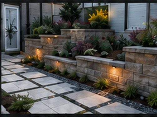 Stone garden wall with integrated lighting