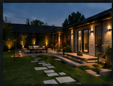 Modern landscaped walkway at dusk